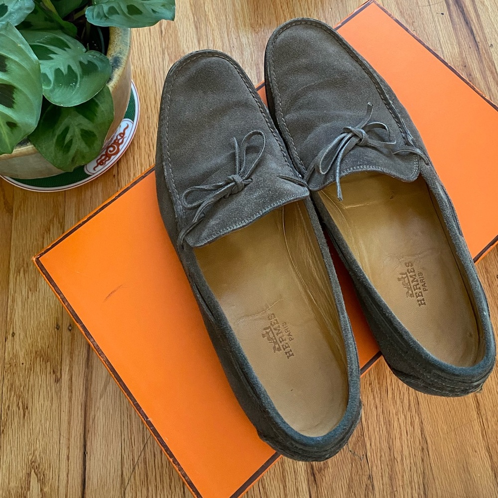 Hermès Brown Suede Slip On Shoes